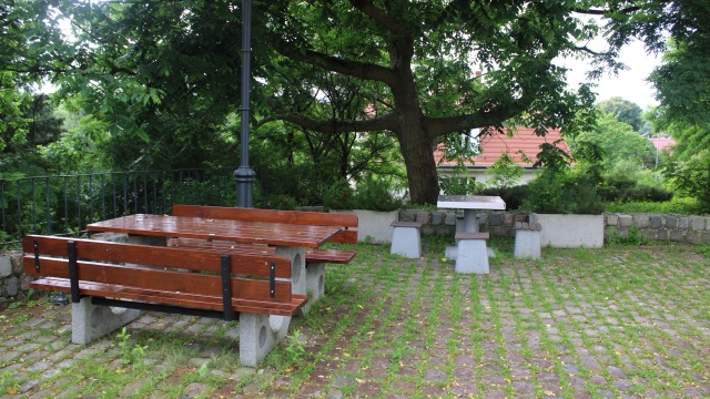 Wyjątkowe miejsce dla starszych mieszkańców Połczyna-Zdroju. Na dziedzińcu zamkowym stanęła ławeczka dla Seniora.