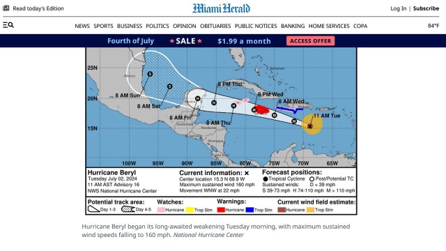 Huragan Beryl dewastuje Karaiby. Według synoptyków żywioł zyskał na sile i obecnie jest największej, piątej kategorii. W najbliższych godzinach dotrze na Jamajkę.