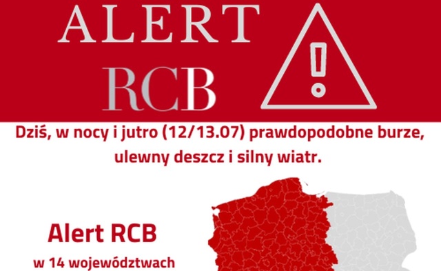 Do mieszkańców czternastu województw zostały wysłane alerty SMS informujące o gwałtownych burzach - powiedział rzecznik Rządowego Centrum Bezpieczeństwa Piotr Błaszczyk.