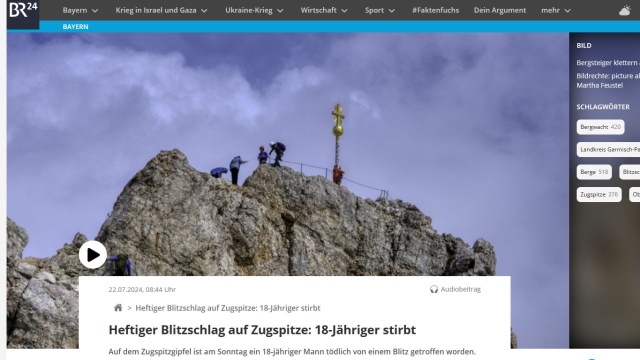 Piorun trafił mężczyznę na najwyższej górze Niemiec - Zugspitze. 18-latek zmarł.