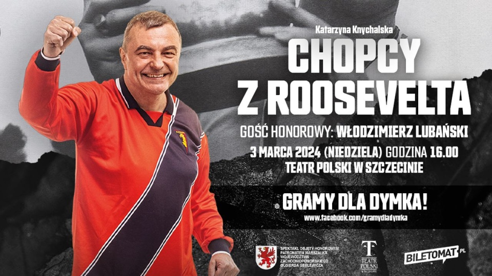 Spektakl "Chopcy z Roosevelta" odbędzie się w niedzielę o godzinie 16 w Teatrze Polskim w Szczecinie. źródło: https://www.biletomat.pl/bilety/gramy-dla-dymka-szczecin-27773/