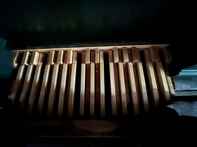 Klawiatura nożna organów Barnima Grüneberga z XIX wieku w kościele pw. św. Stanisława Biskupa i Męczennika w Wolinie. Fot. Ks. Marcin Miczkuła Międzynarodowy Festiwal „Muzyczna podróż śladami Grünebergów” dotrze do Wolina [ZDJĘCIA]