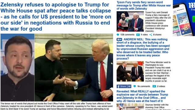 Spektakl, który przerazi świat - taki tytuł wielkimi literami wybija prawicowy brytyjski dziennik Daily Mail. Opisuje wczorajsze wydarzenia w Gabinecie Owalnym. Od lewa do prawa ton komentarzy w mediach jest podobny.