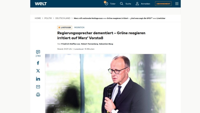 Nie ma stanu wyjątkowego w obszarze imigracji - rzecznik niemieckiego rządu zdementował informacje dziennika Die Welt. Gazeta podała po południu, że rząd Friedricha Merza chce uchylić jeden z artykułów traktatu o funkcjonowaniu Unii Europejskiej.