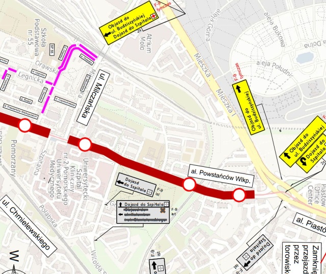 Uwaga kierowcy - od poniedziałku zamknięty zostanie odcinek w al. Powstańców Wielkopolskich między Szpitalną a Frysztacką. Ruch kołowy między Milczańską a Budziszyńską przejmą osiedlowe ulice.