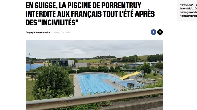 Szwajcarskie miasteczko Porrentruy wprowadziło zakaz wstępu obcokrajowców na basen. To kontrowersyjna reakcja na łamanie regulaminu kąpieliska przede wszystkim przez ludzi przyjeżdżających z pobliskiej Francji.