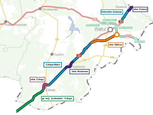 Generalna Dyrekcja Dróg Krajowych i Autostrad poinformowała o rozstrzygnięciu przetargu na rozbudowę ponad 15-kilometrowego odcinka DK22 z Wałcza do Człopy. Inwestycja za 178 mln zł ma zostać zrealizowana do 2029 r.