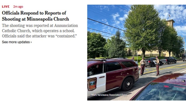 W Minneapolis doszło do masowej strzelaniny podczas mszy inaugurującej nowy rok szkolny w parafialnej szkole katolickiej. Według wstępnych doniesień co najmniej 20 osób mogło zostać postrzelonych. Jest wielu ranych.