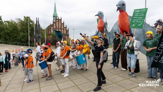 Ulice Szczecina zmieniły się w rezerwat dla kolorowych ptaków. W ramach akcji galerii Tworzę się dzieci ze szczecińskich szkół przybrały piórka i w rytm samby przeleciały przez centrum miasta.