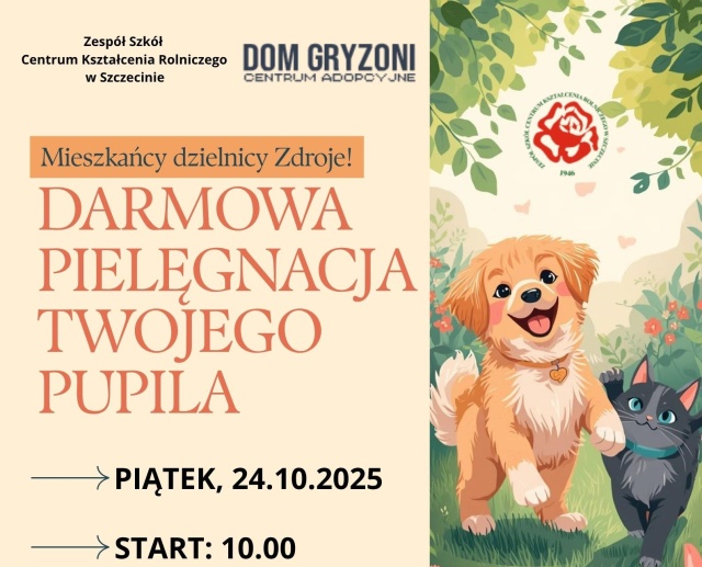 Uczniowie Zespołu Szkół Centrum Kształcenia Rolniczego w Szczecinie-Zdrojach wezmą w piątek udział w akcji wolontariackiej Godzina dla Szczecina. Będą czyścić klatki w azylu dla gryzoni i porządkować teren.