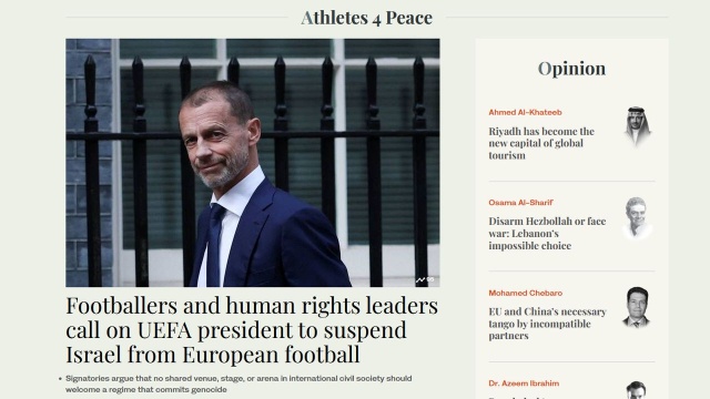 Ponad 70 sportowców, w tym piłkarze Paul Pogba i Hakim Ziyech, zwróciło się do prezydenta UEFA Aleksandra Ceferina z prośbą o wykluczenie izraelskiej federacji z rozgrywek - informuje Al Jazeera.
