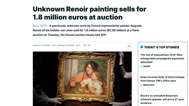 Obraz mistrza francuskiego impresjonizmu Augustea Renoira sprzedany na aukcji w Paryżu. Zapomniane od ponad 100 lat płótno zostało wylicytowane za niemal półtora miliona euro.