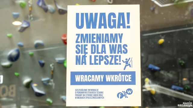 Ścianka wspinaczkowa w szczecińskiej Fabryce Wody tymczasowo zamknięta. Na stronie internetowej, ani w mediach społecznościowych nie pojawiła się jednak żadna informacja na ten temat.