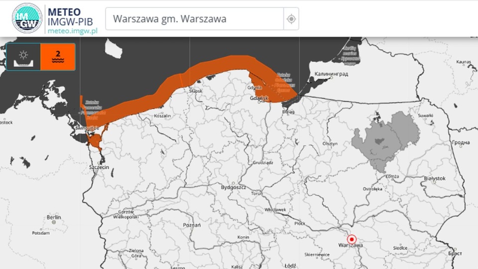 IMGW wezbranie z przekroczeniem stanów ostrzegawczych na Wybrzeżu