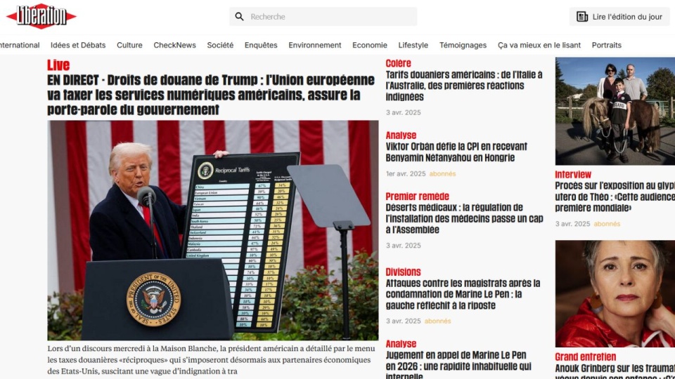 "Masakra" - komentuje lewicowy "Libération", który spodziewa się recesji w Stanach Zjednoczonych i poważnych konsekwencji dla Europy. źródło: https://www.liberation.fr