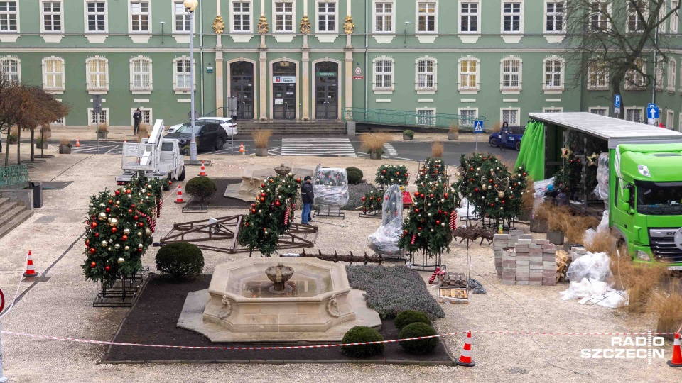 Trwa montaż wielkiej o drogiej choinki przy Urzędzie Miasta [ZDJĘCIA]
