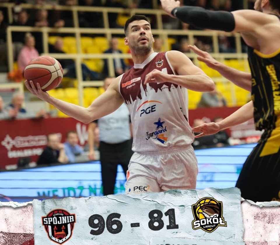 Stargardzianie pokonali u siebie Sokoła Łańcut 96:81 w 13. kolejce rozgrywek. źródło: https://x.com/SpojniaStargard