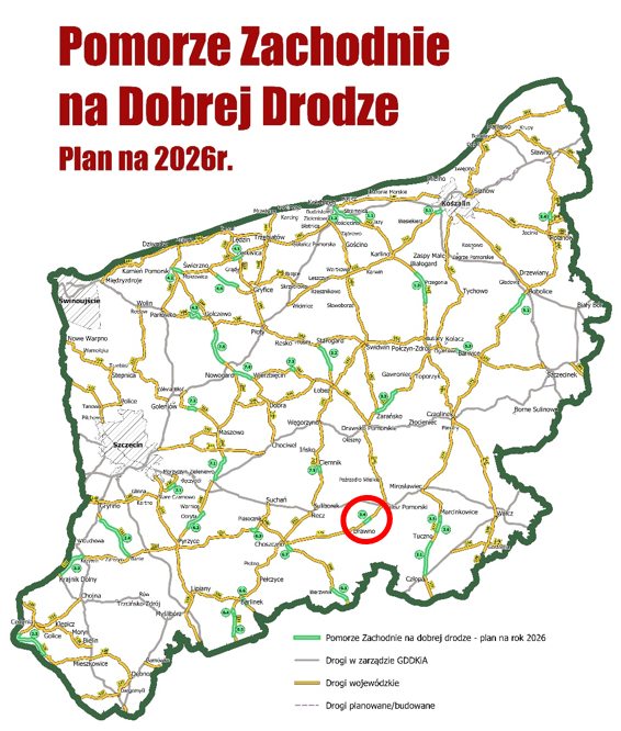 Remont drogi DW175 Dębska w kierunku Drawna