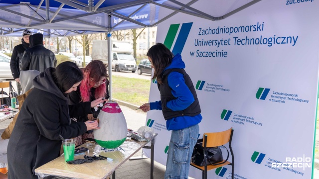 Fot. Robert Stachnik [Radio Szczecin] Pingwin, cyfry i zajączki - studenci ZUT po raz kolejny pomalowali jaja [WIDEO, ZDJĘCIA]