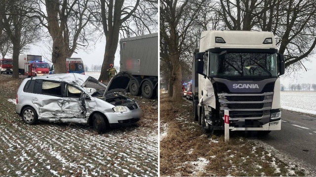 W okolicach miejscowości Słonowice ciężarówka zderzyła się z samochodem osobowym.