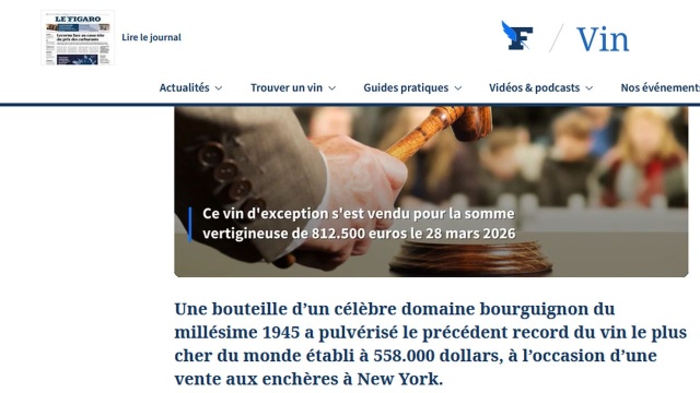Francuskie wino bije rekord najdroższej butelki w historii. 812 500 dolarów, czyli 3 miliony złotych - za taka kwotę nabyto wyjątkowy trunek z Burgundii. Rekord padł podczas aukcji w Nowym Jorku.