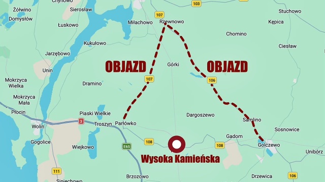 Przejazd kolejowo-drogowy w miejscowości Wysoka Kamieńska na drodze wojewódzkiej nr 108 między Parłówkiem, a Golczewem zostanie czasowo zamknięty dla ruchu.