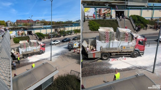 Na ul. Staszica w Szczecinie, nieopodal targowiska Manhattan, ciężarówka uderzyła w kładkę dla pieszych.