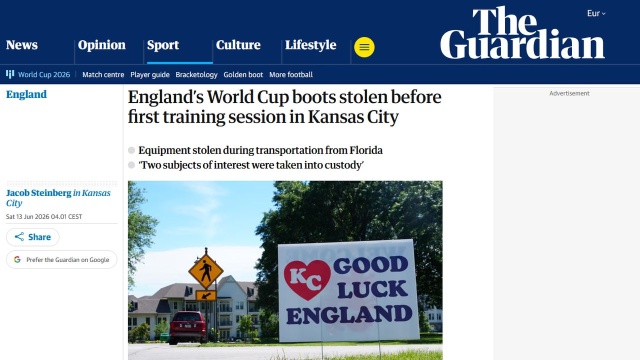 Skradziono sprzęt treningowy piłkarskiej reprezentacji Anglii przed przyjazdem do jej mundialowej bazy w Kansas City - poinformowała lokalna policja.