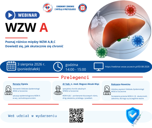 Rośnie liczna zachorowań na Wirusowe Zapalenie Wątroby typu A w województwie zachodniopomorskim. W związku z tym Stacja Sanitarno- Epidemiologiczna w Szczecinie organizuje webinar mający na celu zwiększenie świadomości o chorobie.