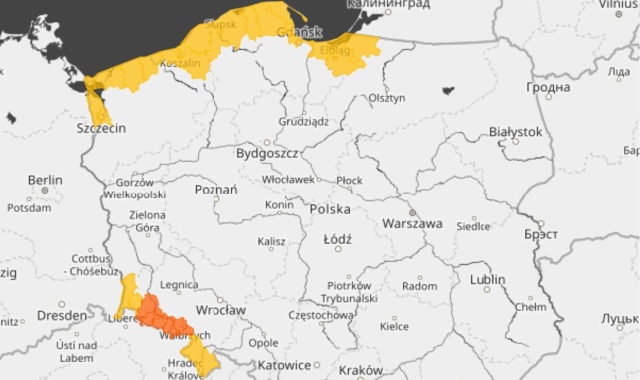 Instytut Meteorologii i Gospodarki Wodnej ostrzega przed silnym wiatrem na północnych i południowych krańcach Polski.