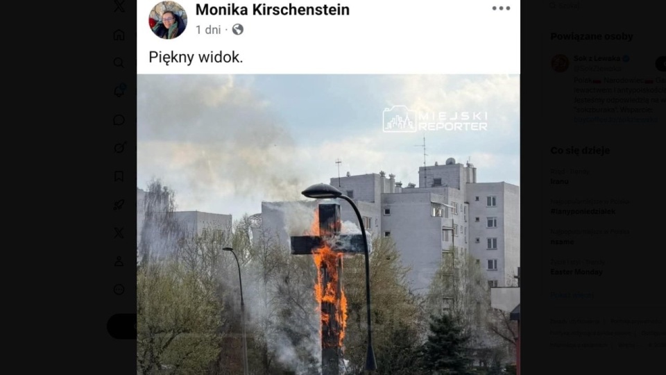 Radna ze Stargardu zakpiła z płonącego krzyża