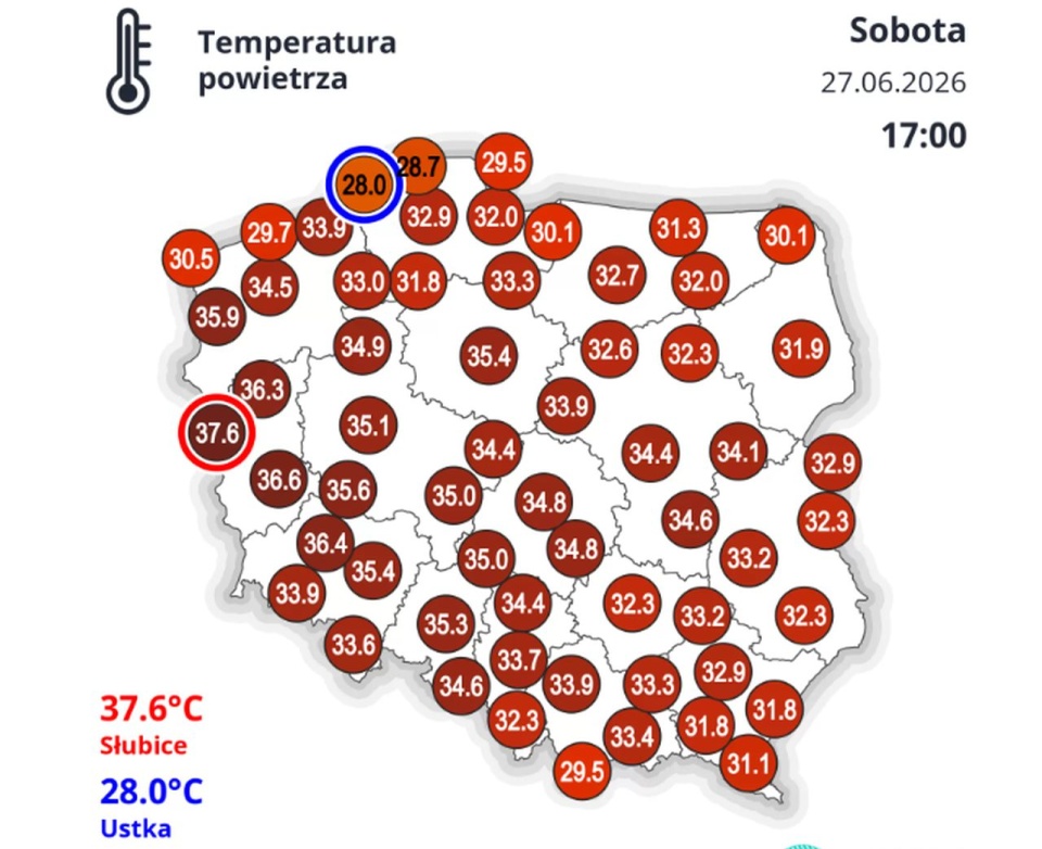 O godz. 17 najwyższą temperaturę odnotowano w Słubicach