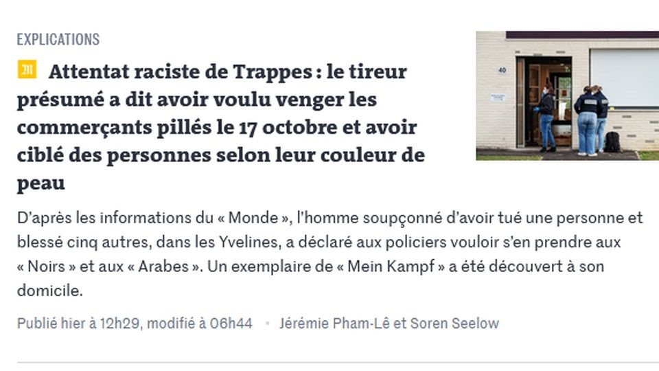 Zamach w Trappes zemstą za grabieże?